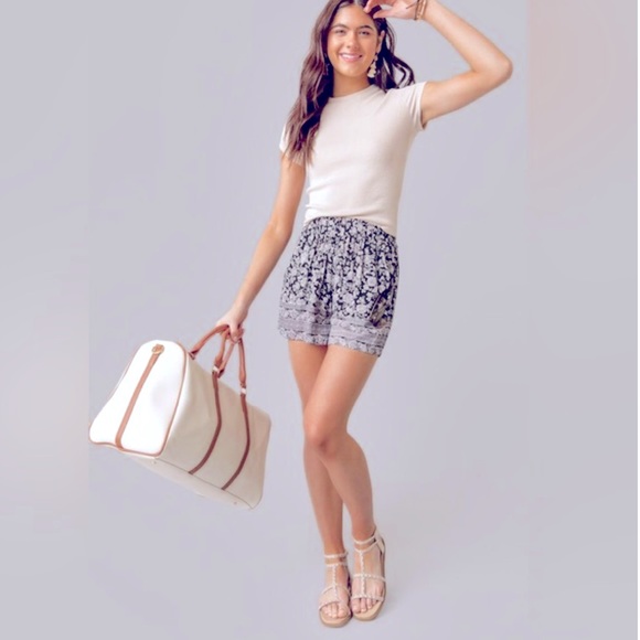 Nwt Angie florence boho shorts women size medium waist blue white flowy @ - Picture 8 of 8